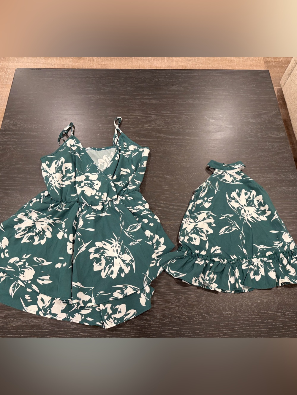 Girls Green Floral Matching Set - Top & Romper